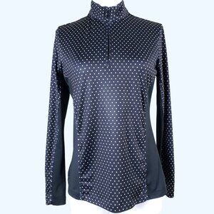 Peter Millar E4 Wicking 50+ UPF LS 1/4 Zip Pullover Black White Polka Dot, Small